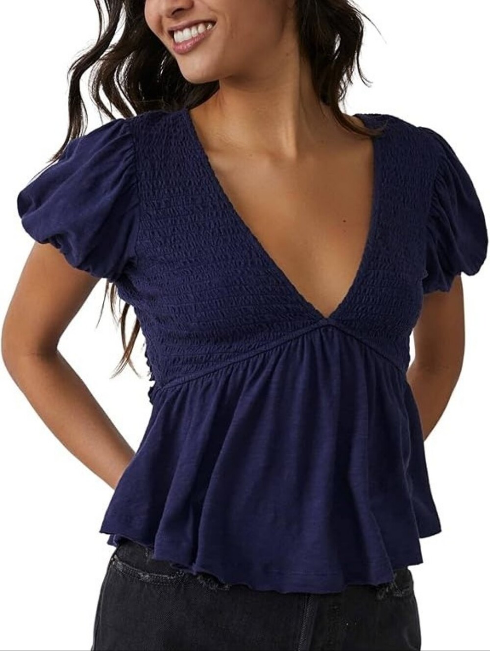 NWOT **Free People**  Charlotte Smocked Open Back Top. Size S
